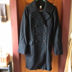 Crew wool blend long pea coat/trench